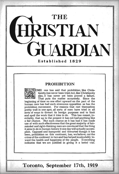 Copy of an old newspaper. Headline says, "The Christian Guardian" and in smaller font, "Established 1829"